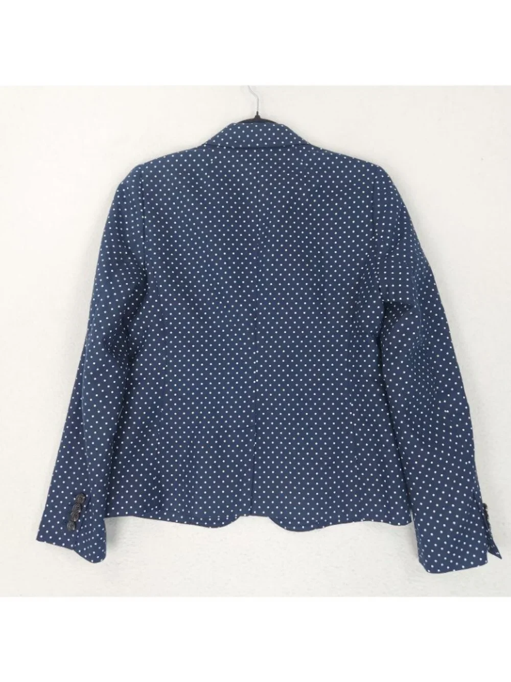 J Crew Jacket Womens 6 Blue Polka Dot Linen Blend Two Button Blazer Career
